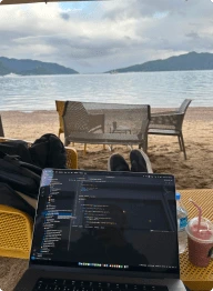 Letket team member coding in the train.